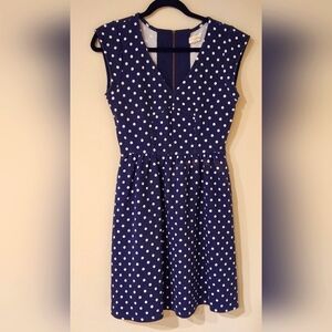Women's Navy and White Polkadot Sleeveless Dress, Size Small